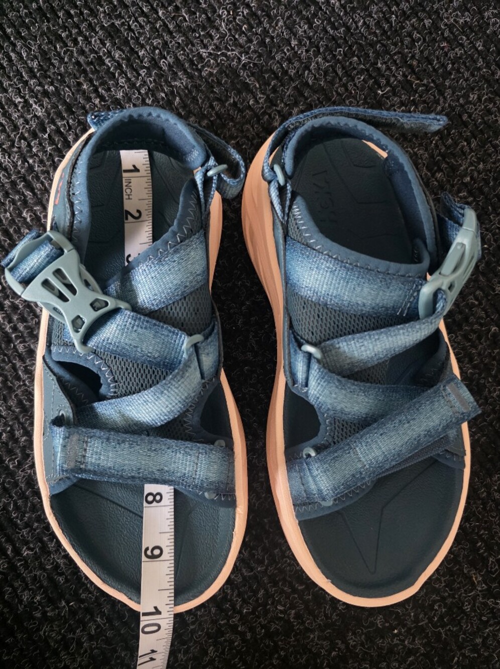 HOKA Infini Hike TC Vibram Hiking Sandals Womens 6.5 Blue Grapefruit Fit Like 7 - Picture 5 of 16